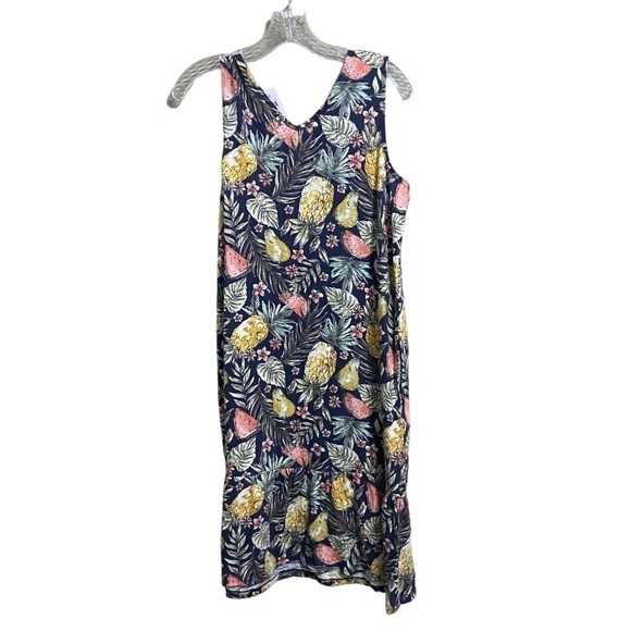 NEW J Jill Dress Multicolor Flounced Hem Double V-neck Knit Pineapple Tropical - Picture 3 of 5